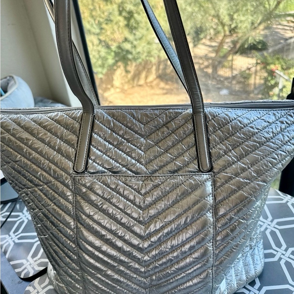 Stylish Silver Quilted Tote Bag